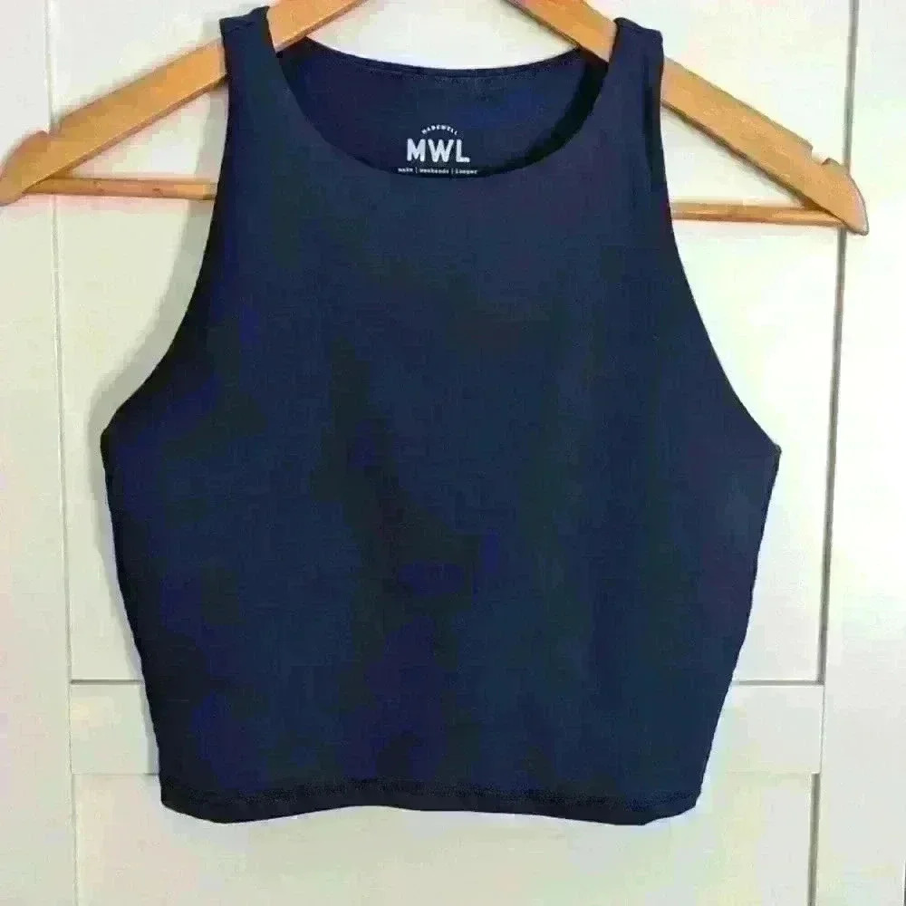 MADEWELL | Navy Blue Sport Crop  Top w/ Built in Bra Size Small